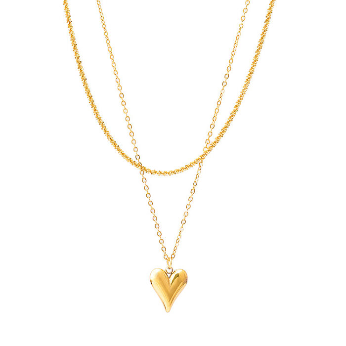 Fashion Heart Shape Stainless Steel Layered Necklaces Plating Stainless Steel  Necklaces 1 Piece