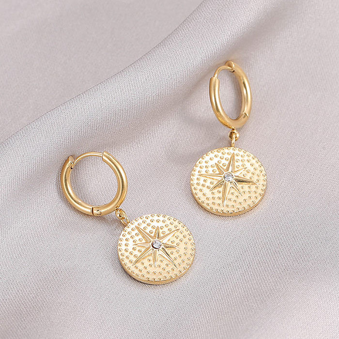 1 Pair Vintage Style Star Solid Color Plating Inlay Stainless Steel  Rhinestones 14K Gold Plated Drop Earrings