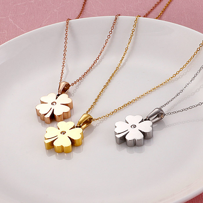 Simple Four-leaf Clover Pendant Stainless Steel  Necklace Wholesale jewelry