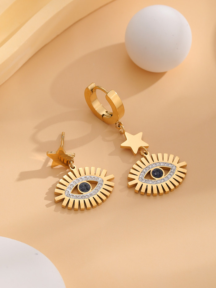 1 Pair Elegant Retro Eye Plating Inlay Stainless Steel Rhinestones Zircon Gold Plated Drop Earrings