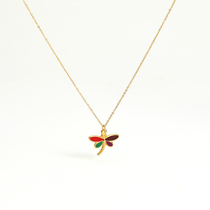Cute Dragonfly Stainless Steel  Necklace Enamel Stainless Steel  Necklaces