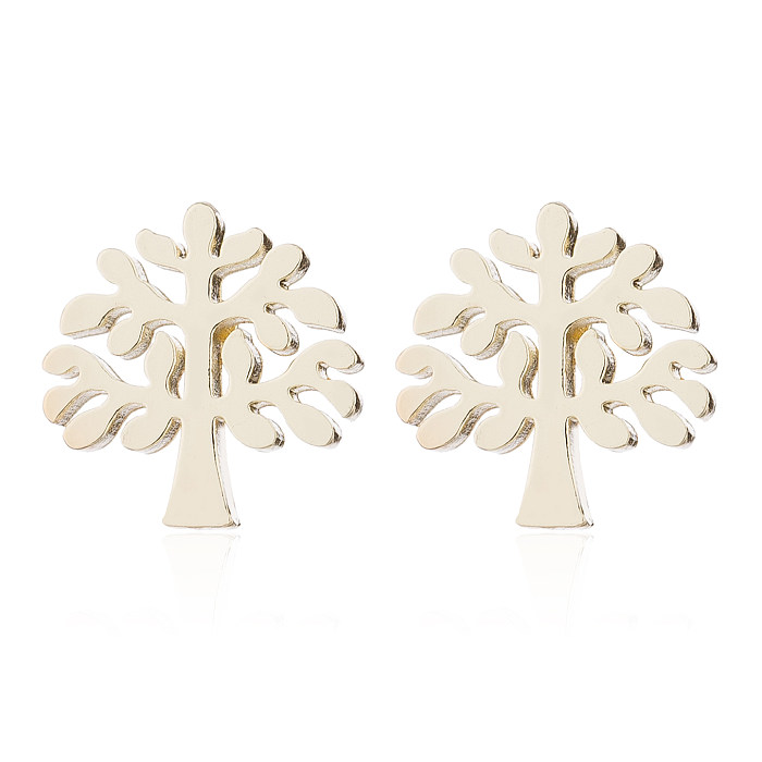 1 par de pinos de orelha banhados a ouro 18K, estilo japonês, estilo simples, árvore, polimento