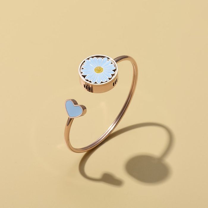 Bracelet plaqué en acier inoxydable avec marguerite à fleurs douces