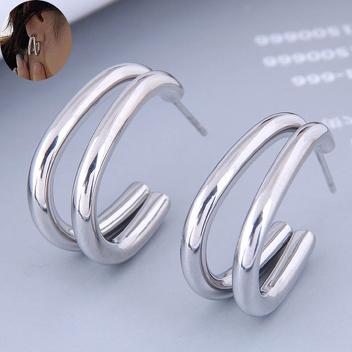 Korean Fashion Stainless Steel Geometric Personality Exaggerated Earrings