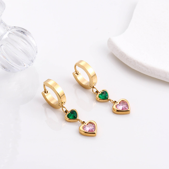 1 Pair French Style Sweet Simple Style Round Tassel Heart Shape Plating Inlay Stainless Steel  Zircon 18K Gold Plated Ear Studs