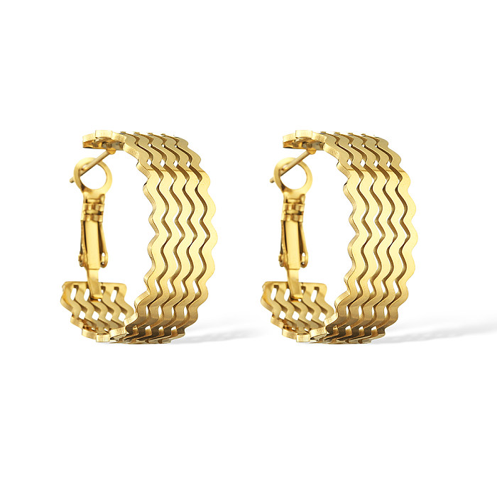 1 Pair Vintage Style Waves Plating Stainless Steel 18K Gold Plated Hoop Earrings