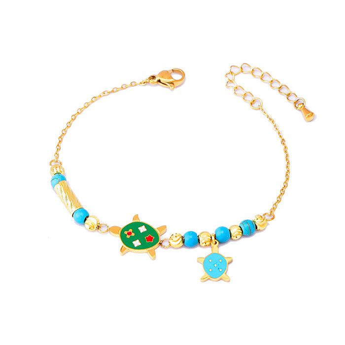 Bracelets plaqués or 18 carats turquoise avec incrustation d'acier titane animal de style simple et mignon