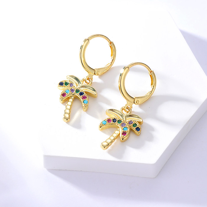 Fashion Copper 18K Gold Plated Colorful Zircon Coconut Earrings Earrings