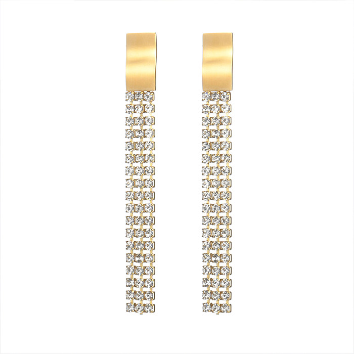 1 Pair Simple Style Solid Color Tassel Plating Inlay Stainless Steel  Zircon 18K Gold Plated Drop Earrings