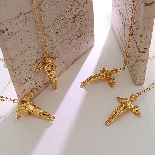 European And American Light Luxury Angel Boy Stainless Steel Plated 18K Real Gold Necklace