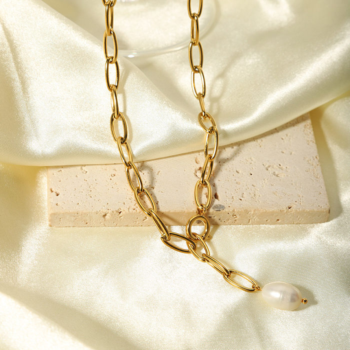 Collar de cadena de suéter chapado en oro de 18 quilates chapado en cuentas de acero inoxidable de color sólido estilo barroco
