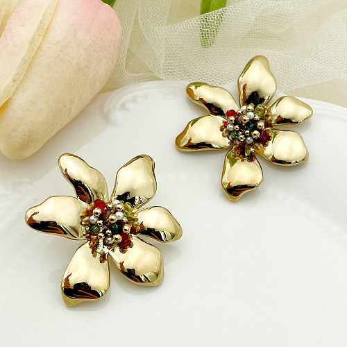 1 Pair Casual Retro Flower Stainless Steel  Plating Metal Gold Plated Ear Studs