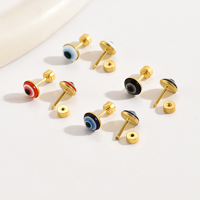 4 Pairs Casual Preppy Style Simple Style Eye Plating Inlay Stainless Steel  Resin 18K Gold Plated Ear Studs