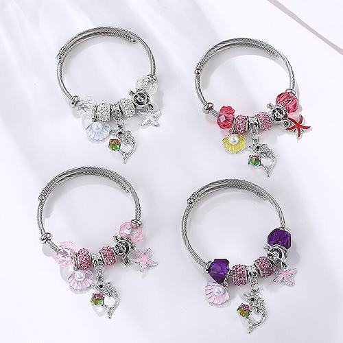 Pulseiras de punho de strass de aço inoxidável estilo desenho animado