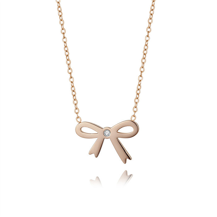 Simple Style Star Unicorn Bow Knot Stainless Steel  Stainless Steel Rose Gold Plated Diamond Pendant Necklace In Bulk
