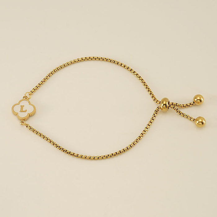 INS Style Casual Four Leaf Clover Letter Titanium Steel Plating Inlay Shell 18K Gold Plated Bracelets