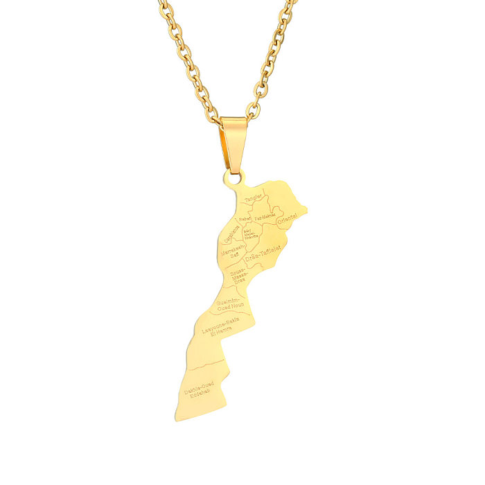 Estilo moderno Estilo simple Mapa Letra Chapado en acero inoxidable Collar con colgante chapado en oro de 18 quilates Collar largo