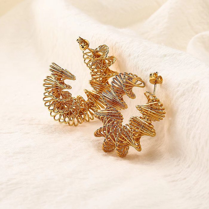 1 par de pendientes elegantes chapados en oro de 18 quilates de acero inoxidable con revestimiento geométrico para mujer