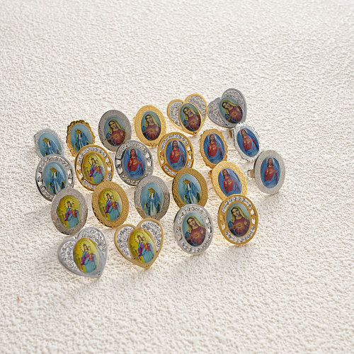 1 Paar ovale Ohrstecker im römischen Retro-Stil mit Inlay aus Edelstahl, Pailletten, Strass, Zirkon, vergoldet