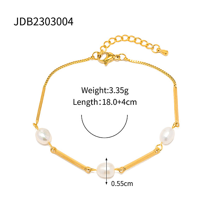 INS Style Simple Style Solid Color Stainless Steel Freshwater Pearl Plating 18K Gold Plated Bracelets