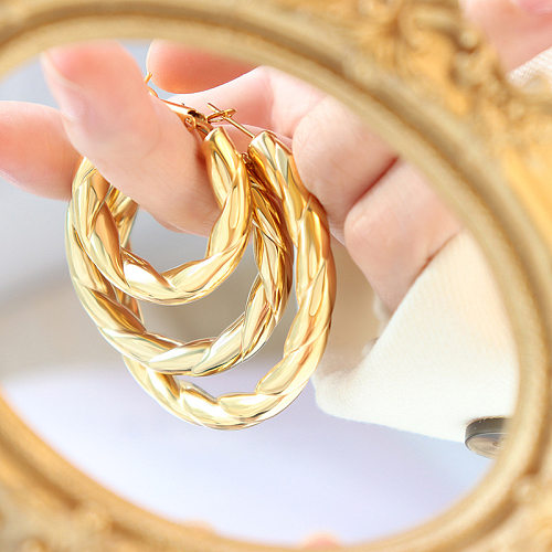 Moda esculpida brincos ocos banhados em aço inoxidável 18k brincos de ouro real femininos