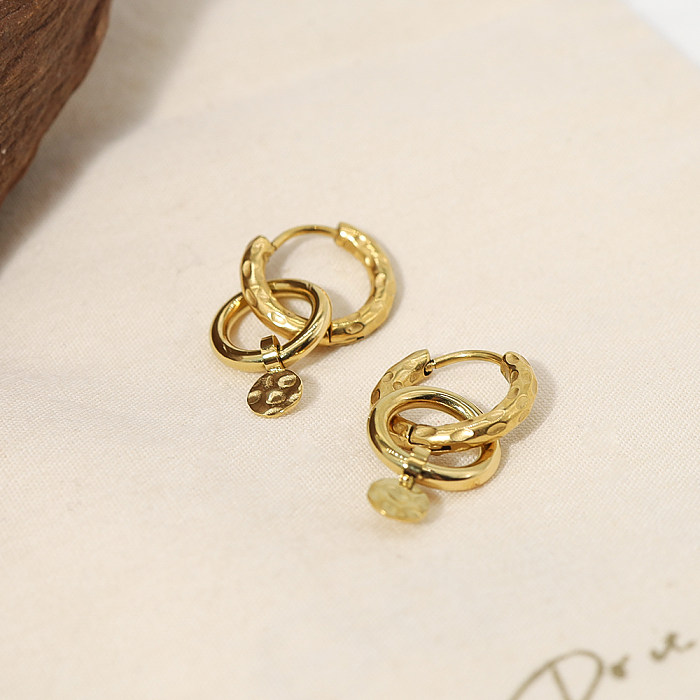 1 Pair IG Style Retro French Style Double Ring Plating Stainless Steel  18K Gold Plated Drop Earrings
