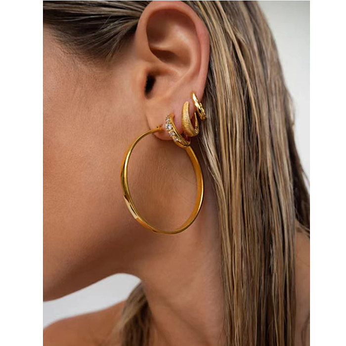 1 paire de boucles d'oreilles créoles en acier inoxydable, Style Simple, géométrique, placage de couleur unie