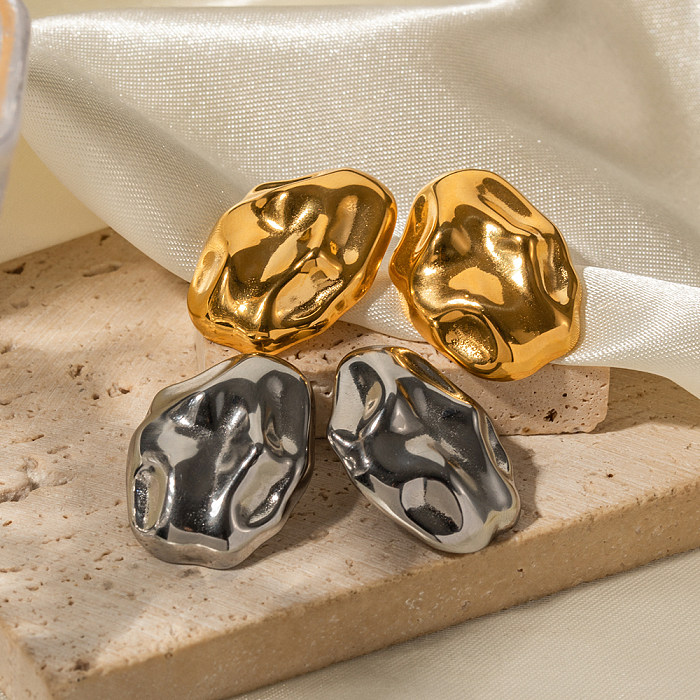 1 par de pendientes chapados en oro de 18 quilates de acero inoxidable con revestimiento irregular de estilo simple e informal