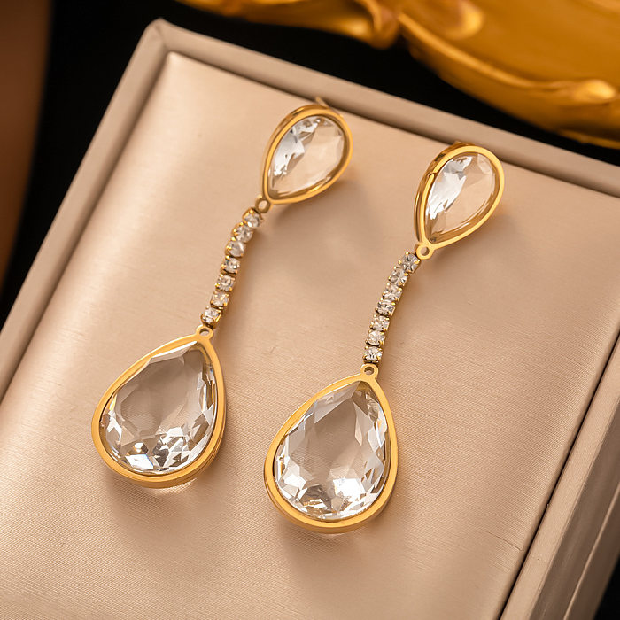 1 Paar elegante, glamouröse quadratische Wassertropfen-Ohrringe mit Inlay aus Edelstahl mit künstlichem Diamant