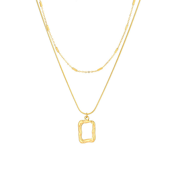 Elegante, schlichte Buchstaben-Quadrat-Volltonfarbe-Edelstahlbeschichtung mit Zirkon-Intarsien, 18 Karat vergoldete, mehrschichtige Halsketten