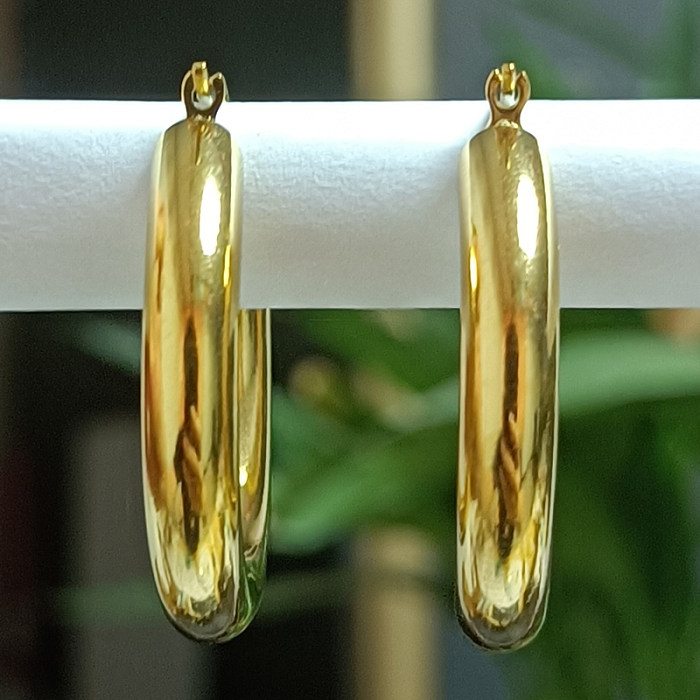 1 Paar lässige, luxuriöse, schlichte Kreis-Ohrringe aus poliertem Edelstahl mit 18-Karat-Vergoldung