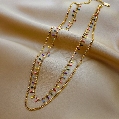 Sweet Water Droplets Stainless Steel Tassel Chain Zircon Necklace 1 Piece