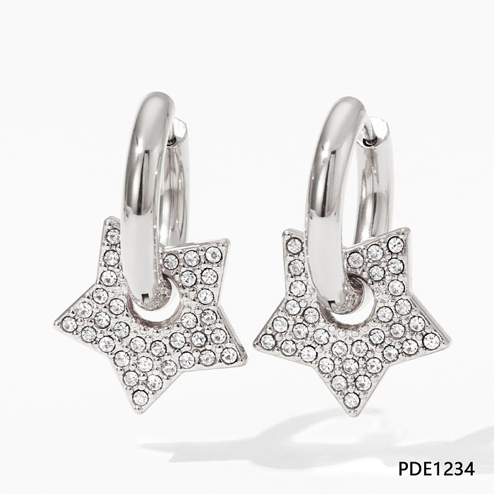1 Pair Lady Star Plating Inlay Stainless Steel  Rhinestones 14K Gold Plated Gold Plated Earrings