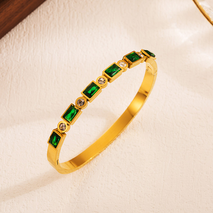 Bracelet luxueux élégant rond carré infini en acier inoxydable avec incrustation de zircone plaqué or 18 carats