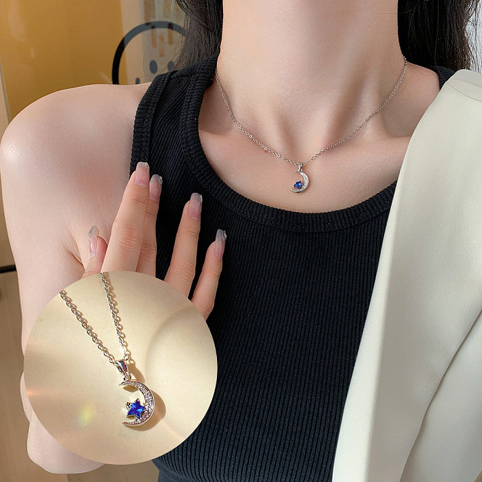 Fashion Crown Shell Stainless Steel Inlay Artificial Pearls Zircon Pendant Necklace 1 Piece