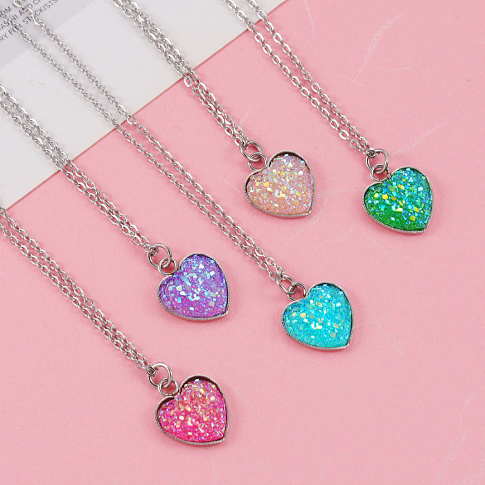 Elegant Streetwear Shiny Heart Shape Stainless Steel  Stainless Steel Gold Plated Silver Plated Artificial Gemstones Pendant Necklace In Bulk