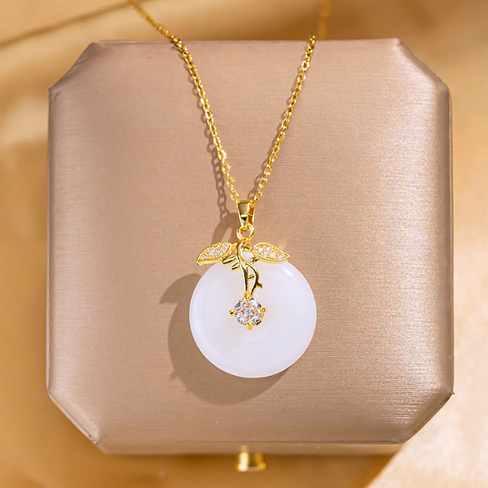 Commute Round Stainless Steel Plating Inlay Zircon 18K Gold Plated Gold Plated Pendant Necklace