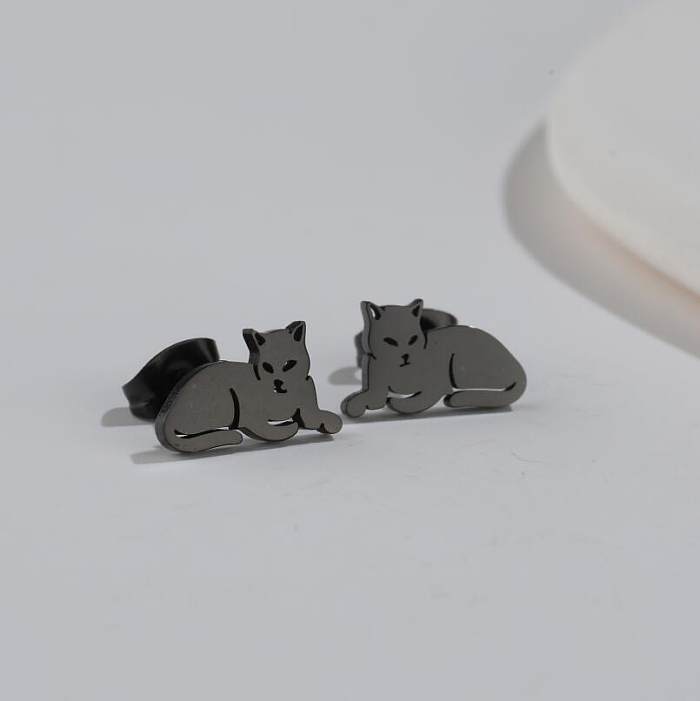 1 Pair Fashion Cat Stainless Steel Plating Ear Studs