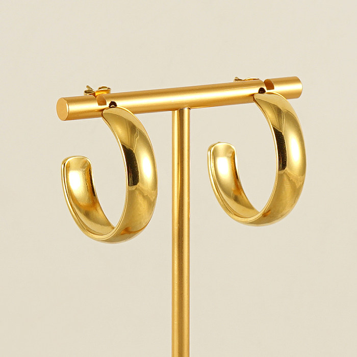 1 par elegante estilo simples forma C polimento chapeamento de aço inoxidável 18K brincos banhados a ouro