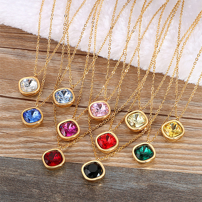 Korean Multi-color Square Zircon Stainless Steel  Necklace Wholesale jewelry