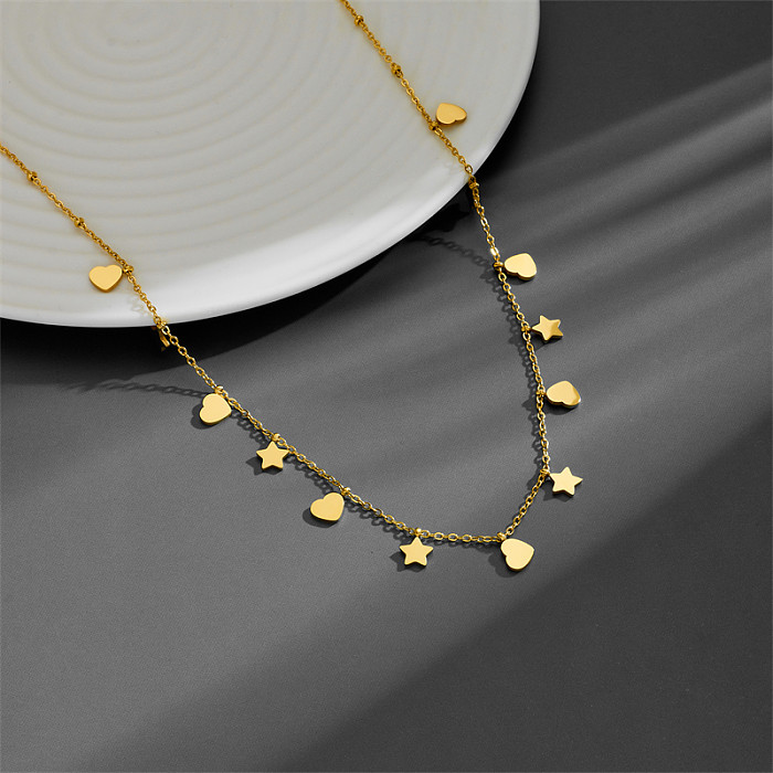 قلادة مطلية بالذهب عيار 18 قيراط مطلية بالذهب على شكل نجمة خماسية بسيطة على شكل قلب