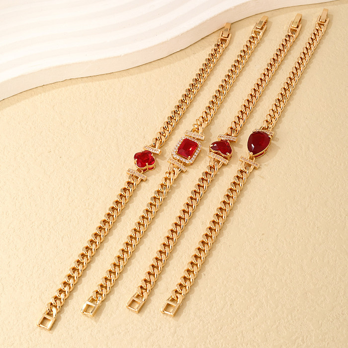 Bracelets en Zircon plaqué or avec incrustation de placage en acier inoxydable carré pour dame en gros