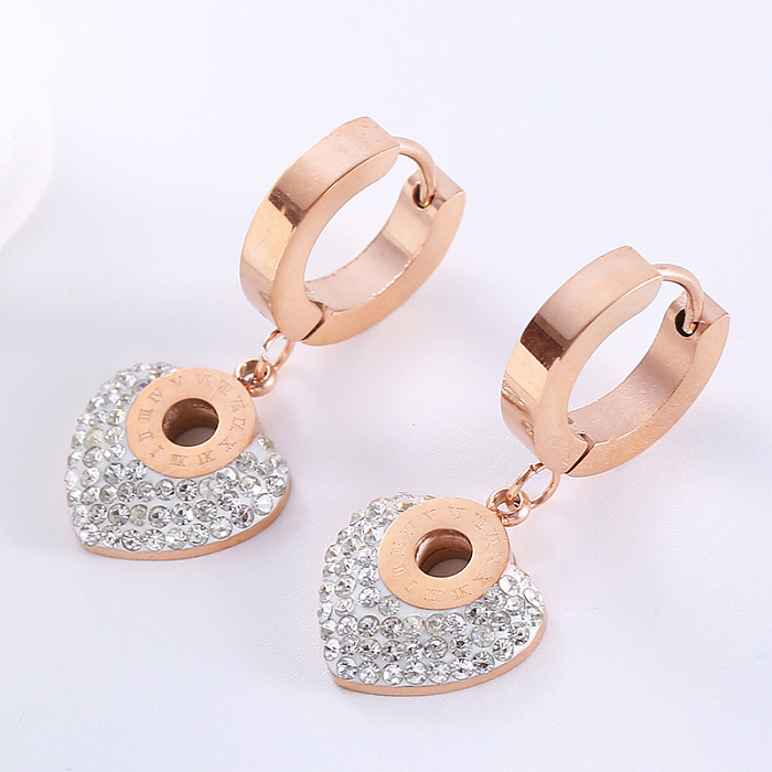1 Pair Basic Streetwear Heart Shape Plating Inlay Stainless Steel  Artificial Diamond 18K Gold Plated Drop Earrings