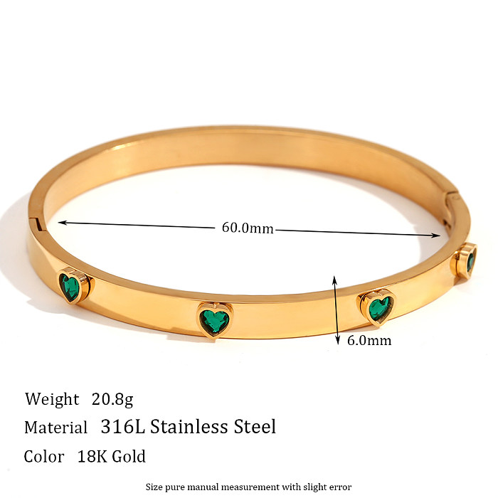 Wholesale Basic Simple Style Classic Style Heart Shape Stainless Steel Plating Inlay 18K Gold Plated Zircon Bangle