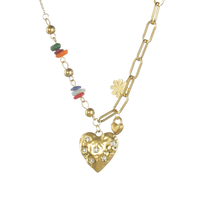 Niedliche Halskette mit Anhänger in Herzform aus 14 Karat vergoldetem Edelstahl mit Strasssteinen in großen Mengen