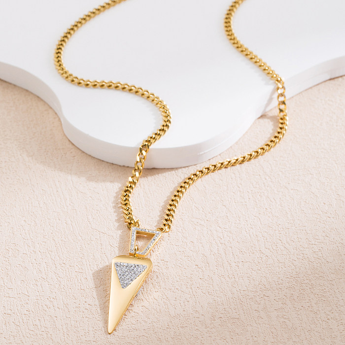 Retro Simple Style Triangle Stainless Steel  Plating Inlay Rhinestones 18K Gold Plated Pendant Necklace
