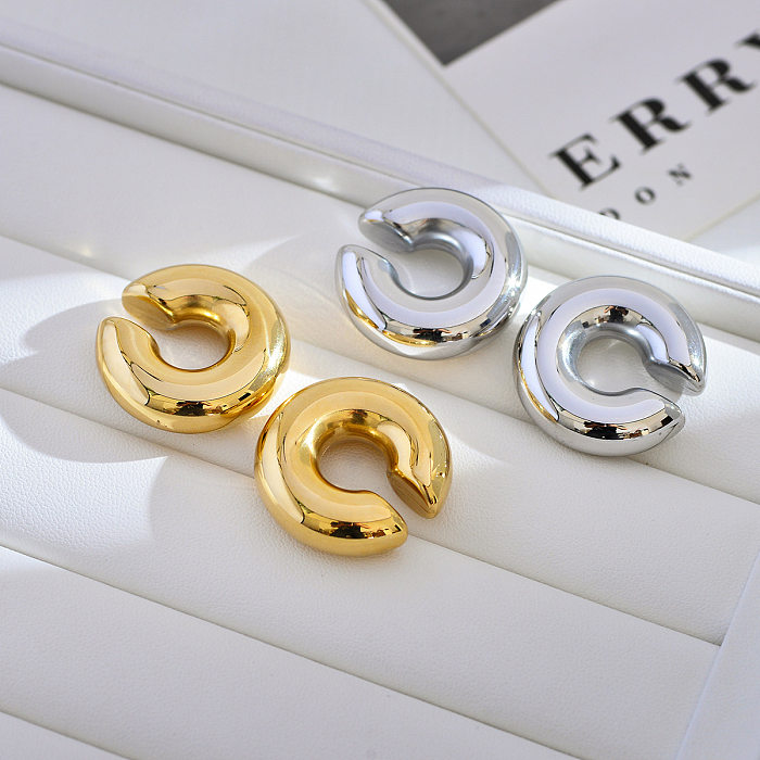 1 Pair Elegant Solid Color Plating Stainless Steel  18K Gold Plated Ear Studs