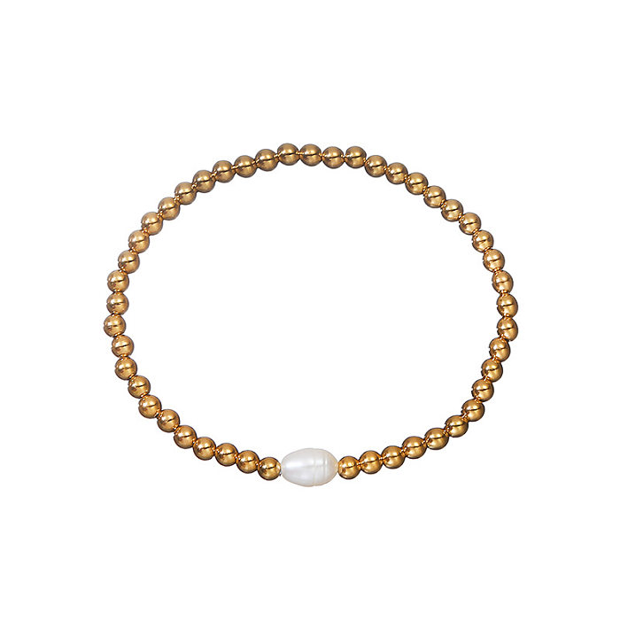Bracelets plaqués or ronds élégants en acier inoxydable avec perles d'eau douce en vrac