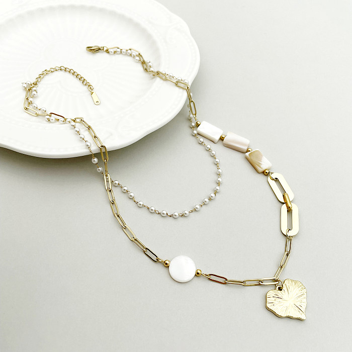 Romantische süße Stern-Herzform-Edelstahl-Emaille-Perlenbeschichtung mit vergoldeten mehrschichtigen Halsketten
