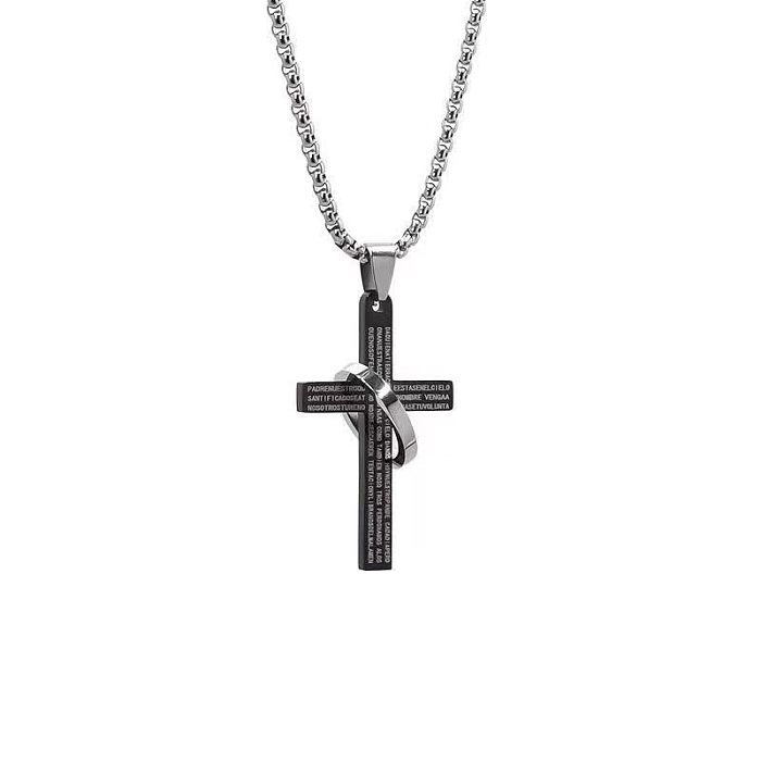 Hip-Hop Cross Stainless Steel Patchwork Pendant Necklace